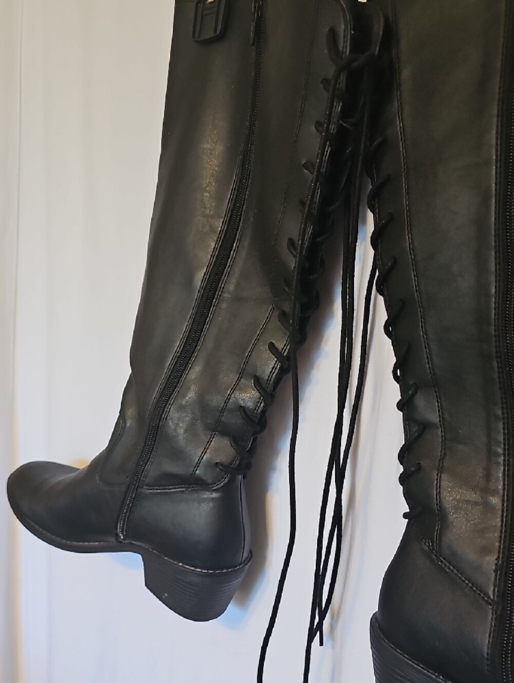 Black Lace-Up Over-the-Knee Boots - Picture 4 of 7